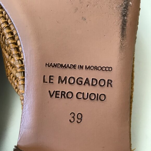 Le Mogador Azoulay Flats Slides Mules Womens 39 9 Tan Raffia Leather Slip On - Picture 9 of 10